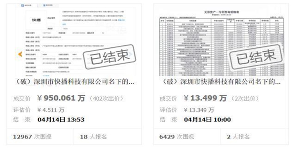 快播234項(xiàng)商標(biāo)拍賣成交950萬元
