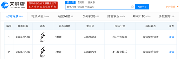 騰訊為男子演唱組合申請注冊兩項(xiàng)“R1SE”商標(biāo)