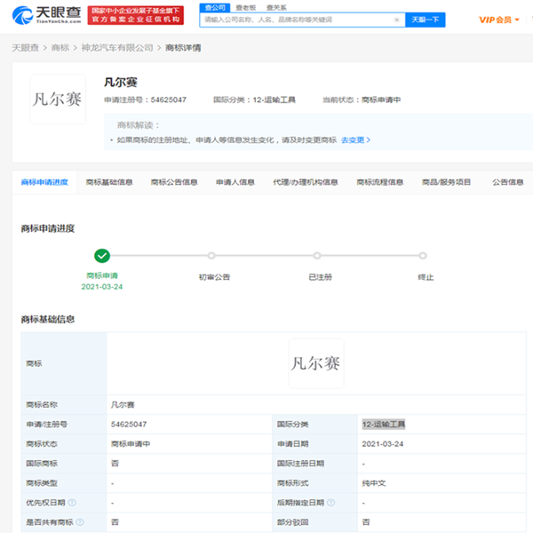 東風(fēng)標(biāo)致也要“凡爾賽”？商標(biāo)狀態(tài)為“商標(biāo)申請(qǐng)中”