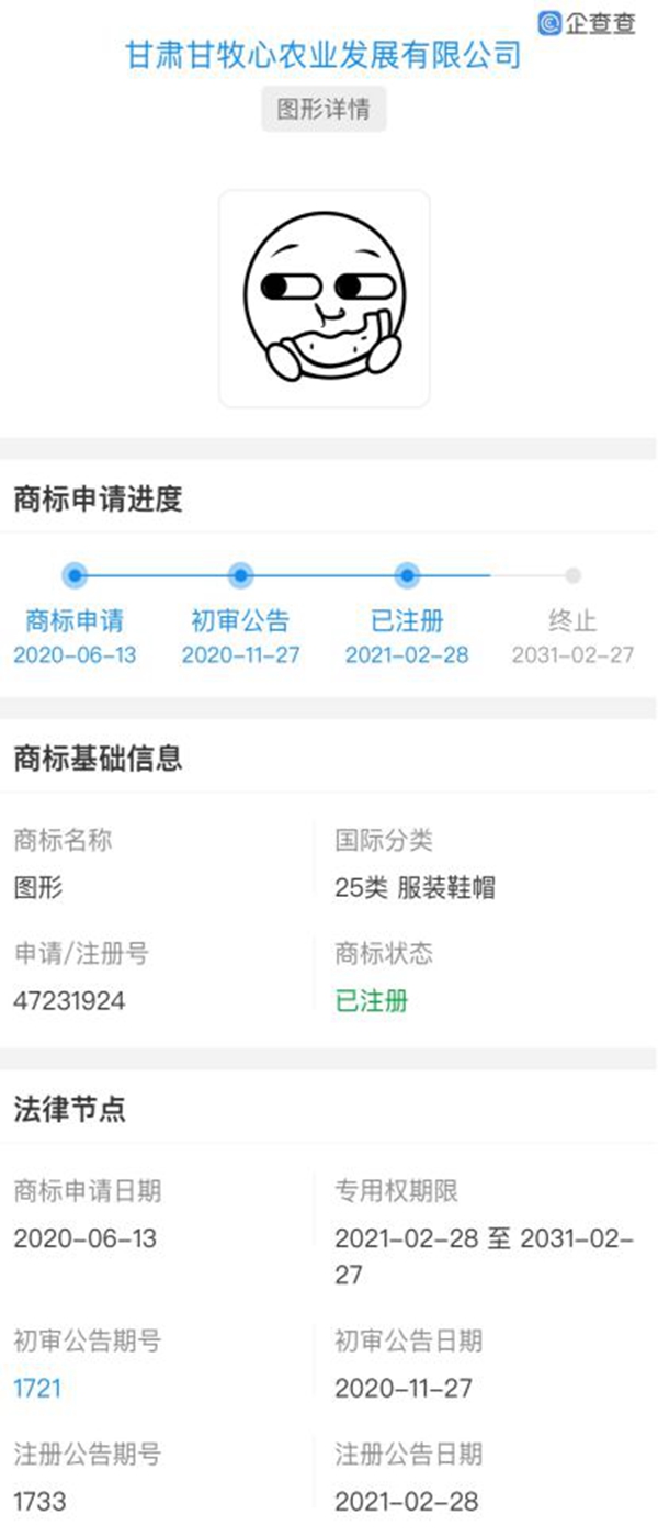 甘肅一農(nóng)業(yè)公司把微信吃瓜表情商標(biāo)搶注了