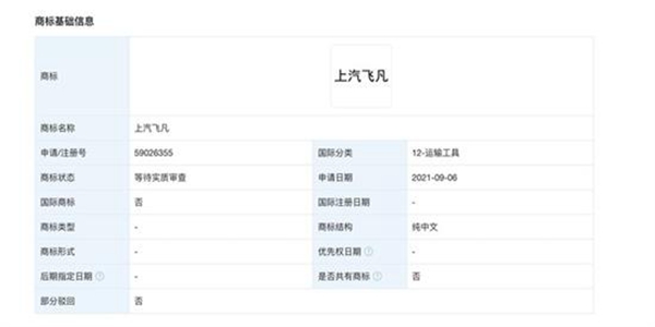 上汽注冊(cè) " 上汽飛凡 "商標(biāo)