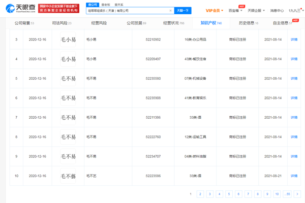 哇唧唧哇毛不易相關商標注冊成功