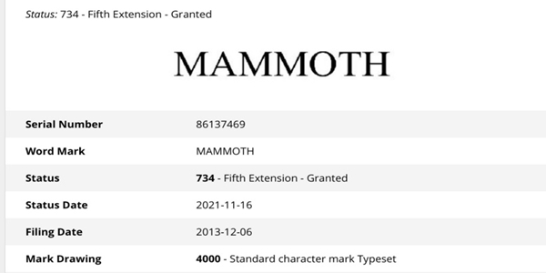 “Mammoth”商標