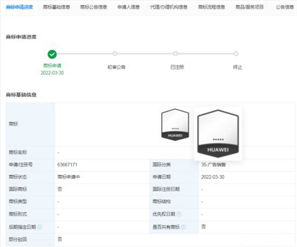 華為提交一項新的六邊形圖形商標(biāo)的注冊申請