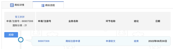 蜜雪冰城申請“雪王胖胖”商標