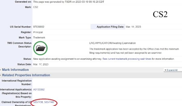 V 社在美申請注冊“CS2”商標(biāo)