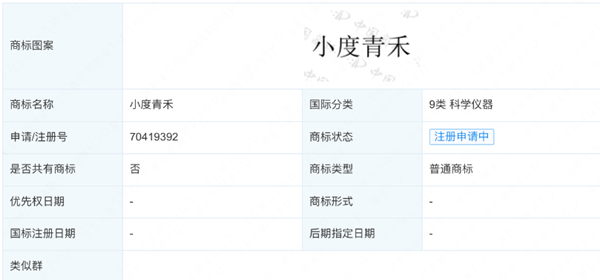 百度申請(qǐng)注冊(cè)“小度青禾”商標(biāo)