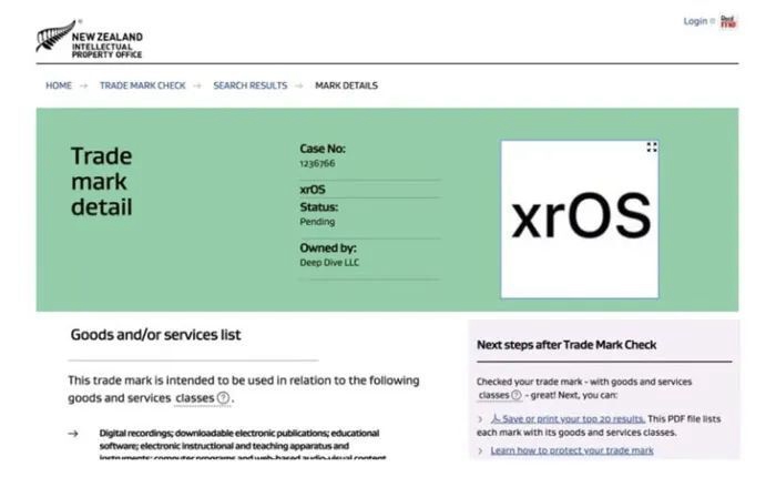 蘋(píng)果又在新西蘭申請(qǐng)xrOS商標(biāo)