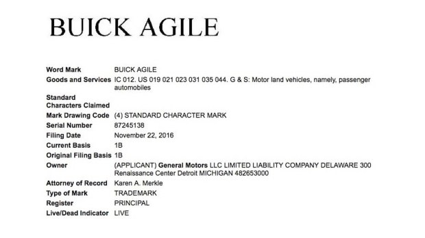 Agile？DDB？ 通用注冊(cè)兩款別克新商標(biāo)