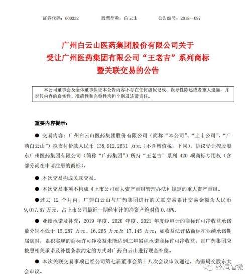 廣藥集團13.89億元收購?fù)趵霞盗猩虡?，共?20項商標專用權(quán)！