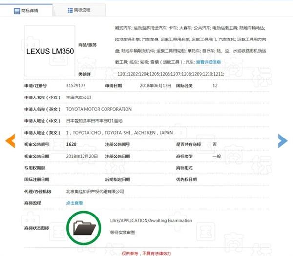 雷克薩斯注冊全新“LM”系列商標，將推出全新豪華MPV車型