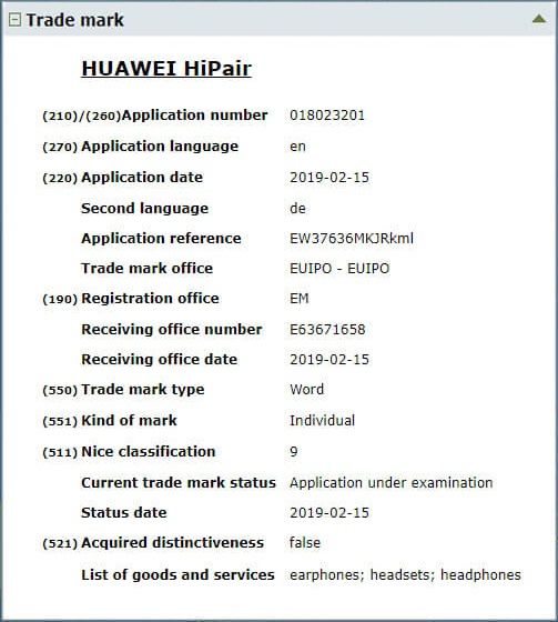 華為無線耳機商標“FreePair”“HiPair”曝光，已在歐盟提交商標注冊申請