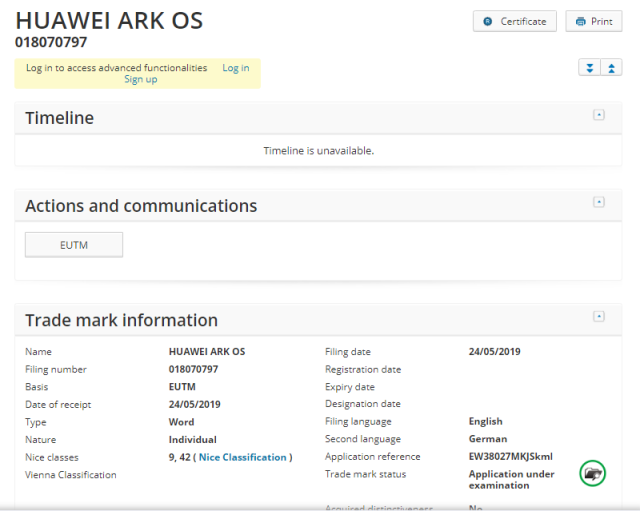 華為自有OS操作系統(tǒng)將名為“ARK”，華為“Ark OS”在歐已申請(qǐng)多個(gè)商標(biāo)